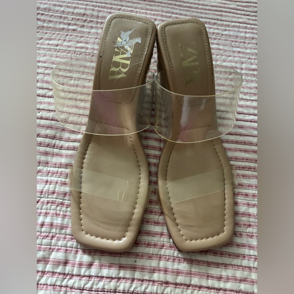Zara Women's Wedge Sandals with Clear Straps - Beige - Picture 3 of 7